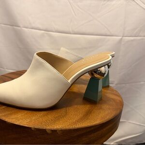 Alfani Cream Mules with Unique Geometric Heel